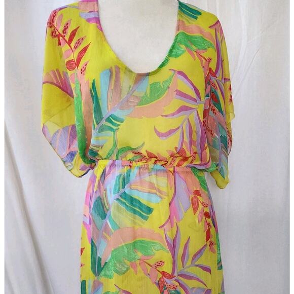 BECCA Costa Printed Bella Yellow Floral Vibrant Chiffon Beach Cover Up Size XSS - Picture 8 of 8